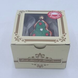 Christmas Tree Cookie Gingerbread Ornament Hand Painted Blown Glass Poland NIB!